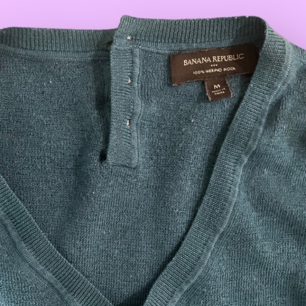 Vintage Banana Republic Deep Teal Marino wool sweater w/ buttons (med) - Picture 7 of 15